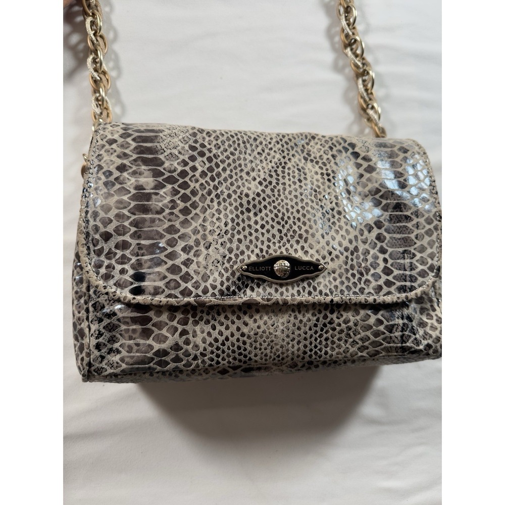 Elliott Lucca Handbag Reptile Print Metallic Silver Chain Shoulder‎ Bag Vintage